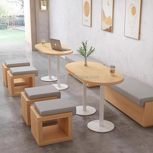 Conjunto de Asientos Modernos para Cafetería con Mesa de Madera Clara y Sofá Banqueta de Cuero PU para Cafetería o <span class=keywords><strong>Bistro</strong></span> - Product Image 2