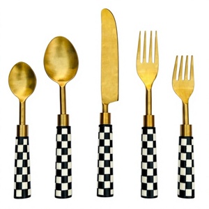 Nuevo juego de cubiertos de acero inoxidable con mango de resina, el mejor regalo, vajilla, utensilios de cocina, juego de cubiertos para bodas y fiestas. - Product Image 1