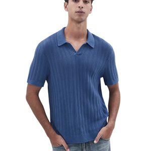 Polo en tricot côtelé pour homme, manches courtes, coton premium, respirant, coupe ajustée, décontracté, mode estivale, vente en gros - Product Image 4