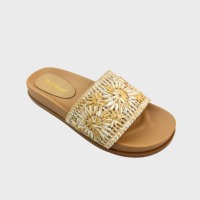 Sandales plates d'été pour femmes, tissées à la main, à fleurs marguerites, confortables, à enfiler, à bout ouvert, style bohème, pour la plage