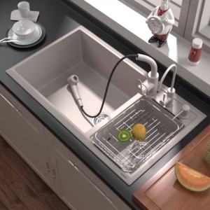 Fregadero de Cocina de Granito Negro y Cuarzo, Doble Tazón Grande, Resistente al Calor, Fácil de Limpiar, de Alta Resistencia - Product Image 6