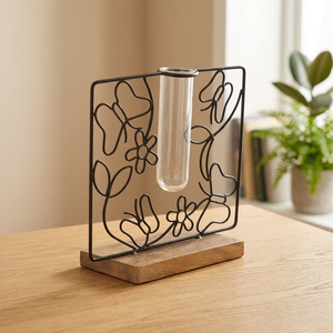 Jarrón de Metal Moderno con Diseño de Mariposa y Tubo de Vidrio, 31.5 cm de Altura, Negro, Porta Flores Decorativo - Product Image 6
