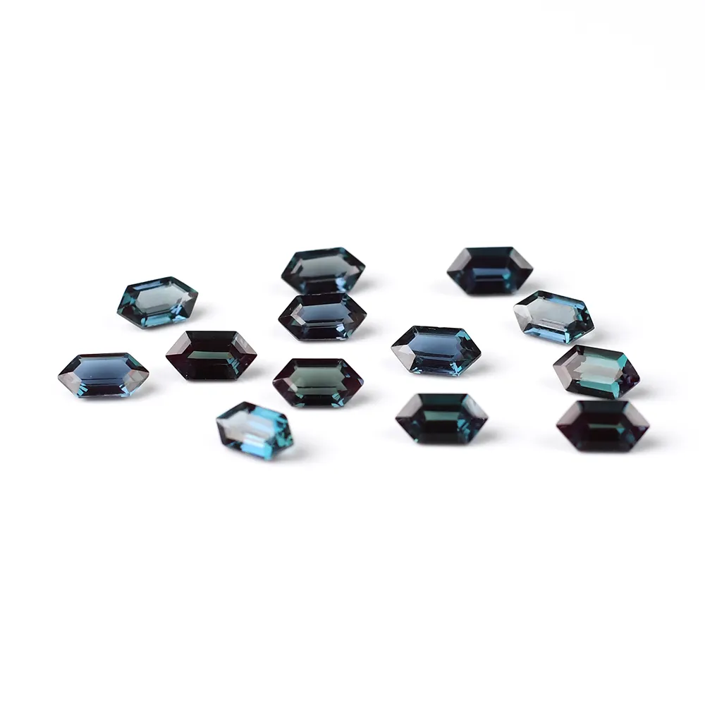 Proveedor de joyería QinFa, gemas de Alejandrita con cambio de Color Natural, forma de tamaño de corte personalizado, venta al por mayor, alejandrita hexagonal de alta calidad