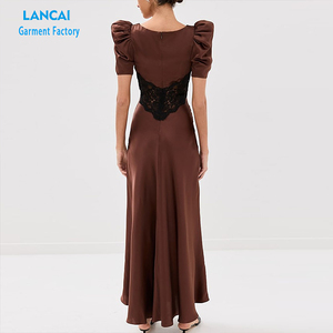 Vestido informal de fiesta de lujo para mujer, tela de satén pesado, poliéster, Spandex, corte, seda satinada, maxi vestido para mujer - Product Image 2