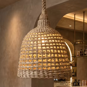Natural Woven Rattan Pendant <b>Light</b> Bell Shape Hanging <b>Ceiling</b> Lamp for Cafe Restaurant Living Room Bedroom - Product Image 4
