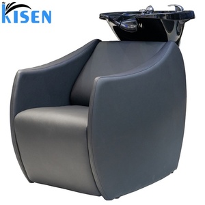 KISEN Fauteuil de lavage professionnel pour salon de coiffure en cuir noir avec lavabo en céramique et bac à shampoing intégré pour salon de coiffure - Product Image 6