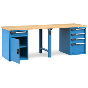 Fami Master 250cm établi bleu avec plateau en bois, porte et 5 tiroirs - Product Image 1
