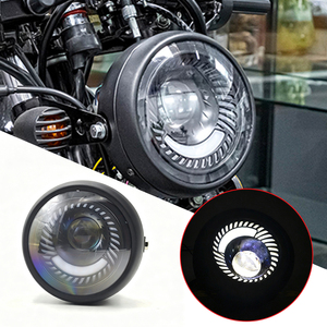 Phare LED en spirale rétro pour moto Harley GN CG, phare avant rond en métal noir - Product Image 3