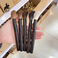 Pinceau de maquillage luxueux en poils naturels, pinceau à poudre et blush, manche en ébène coudé, pinceaux de contour, marque privée