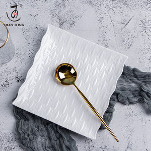 8/10/12 Inch European Elegant Hotel Porcelain Dessert Serving Dishes Logo White <strong>Square</strong> Engraved Non-Toxic Dinner <strong>Plates</strong> <strong>Set</strong> - Product Image 4