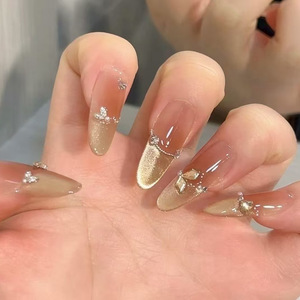 Uñas postizas semimanuales tejidas a máquina, estilo francés y europeo, con diseño de lazo de perlas de <span class=keywords><strong>gardenia</strong></span> tridimensional y efecto ojo de gato, venta al por mayor a bajo precio. - Product Image 6