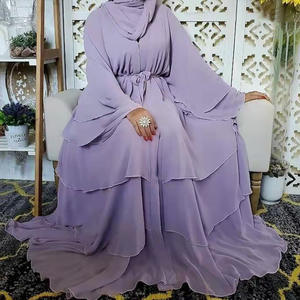 Dubaï Turquie arabe Oman élégant <span class=keywords><strong>Kimono</strong></span> en mousseline de soie avec <span class=keywords><strong>voile</strong></span> de mousseline 3 couches ouvert vêtements islamiques robes musulmanes Abaya - Product Image 4