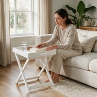 Table pliante blanche en bois, gain de place, table d'appoint pliable, table portable pour TV et collations, pour salon et chambre à coucher