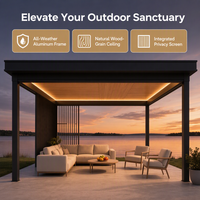 Pergola en aluminium imperméable pour l'extérieur, toit à lamelles motorisé personnalisé, équipé d'une télécommande et d'éclairage LED pour la cour de villa
