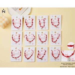 Cavigliera con corda rossa e nodo a sette stelle in acciaio inossidabile per donna, gioiello alla moda - Product Image 2