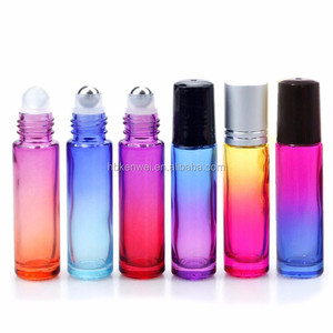 En Stock Botellas de rodillo arcoíris de 10ml Botella de vidrio de color degradado para aceites esenciales Botella enrollable con bola de metal - Product Image 5