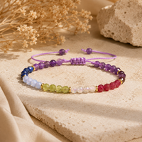 Bracelet en perles facettées en pierres précieuses naturelles arc-en-ciel de 4 mm, réglable, fait main, en cristal, pour bijoux personnalisés, vente en gros