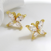 Mode 18k Plaqué Or Personnalité Fleur Forme Rectangulaire Zircon Moins Cher Boucles D'oreilles En Gros