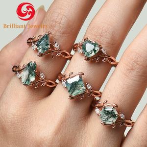 Vintage potongan Marquise hijau lumut batu akik cincin pertunangan daun alam terinspirasi pengantin janji Lab cincin berlian 14k 18k emas - Product Image 2