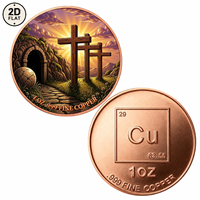 Pièce de monnaie en cuivre pur 999 de 1 oz, imprimée en couleur 2D, commémorative religieuse, Croix de la Résurrection et Tombe vide