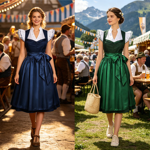 <strong>Women</strong> German Oktoberfest Dirndl Dress Medieval Bavarian <strong>Costume</strong> with Apron <strong>Plus</strong> <strong>Size</strong> <strong>Halloween</strong> Party Dress - Product Image 1