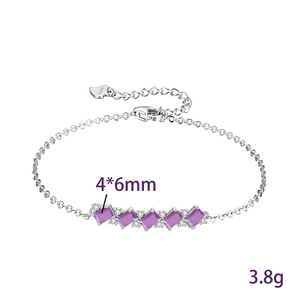 9 Minimalist 4*6mm Baguette Cut Multi-color-gemstone-bracelets Rhodium 925 Sterling Silver Adjustable Natural <b>Stone</b> Party Gift - Product Image 6