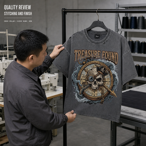 เสื้อยืดกราฟิกผู้ชายคุณภาพสูงลายกะโหลกโจรสลัดพร้อมเข็มทิศ พิมพ์ลายแบบทำสีซีดสไตล์วินเทจ แขนสั้น สตรีทแวร์ ขายส่ง - Product Image 6