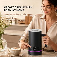 Espumador de Leche Eléctrico 4 en 1 con Mango Ergonómico, Luz LED Púrpura, Acero Inoxidable, Calentador de Leche para Espuma Fría y Caliente, Chocolate Caliente, Libre de BPA