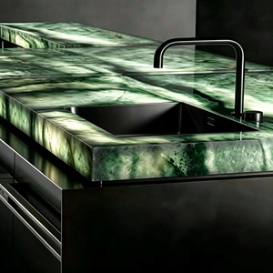 Barra de Bar de Piedra Translúcida Verde Retroiluminada, Isla de Cocina Iluminada con LED, Mesa Personalizada para Villa, Hotel, Salón Comercial, Artículo Exclusivo - Product Image 2