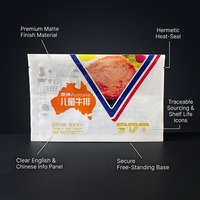 Sachet personnalisé imprimé à scellage arrière pour steak de bœuf, emballage alimentaire surgelé, refermable avec fermeture éclair, haute barrière, entoncure de déchirement facile