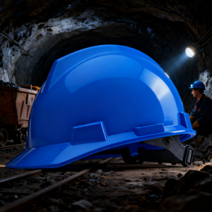 หมวกนิรภัยในการก่อสร้างสีน้ำเงินพร้อมการเสริมแรงทางวี-ซี่โครงแบบคลาสสิกซับในผ้าที่ทนทานต่อการใช้งานในอุตสาหกรรม - Product Image 4