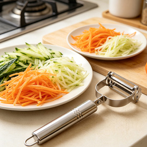Pelador de frutas y verduras de acero inoxidable con diseño de cara sonriente, multifuncional, de doble cabezal, utensilio de cocina - Product Image 2