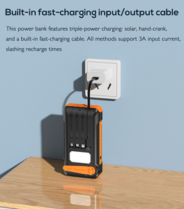 Banque d'alimentation solaire 10000mAh <span class=keywords><strong>Chargeur</strong></span> <span class=keywords><strong>portable</strong></span> d'urgence Manivelle solaire et <span class=keywords><strong>dynamo</strong></span> avec lumière intégrée et câbles Puissance de sortie 20W - Product Image 5