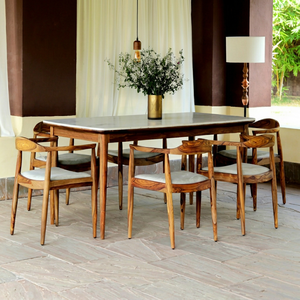 Ensemble de table et de chaises de salle à manger rectangulaires en bois massif de style nordique, luxe moderne, 6 places - Product Image 1