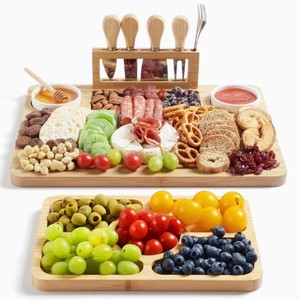 Bamboo <b>Cheese</b> Board <b>Set</b> With <b>Knife</b> 4 Pieces Durable Cutting Board For Food Serving - Product Image 4