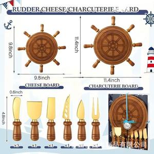 Wooden Ship <b>Wheel</b> Cheese <b>Board</b> Set With Knives And Forks For Home Dining - Product Image 4