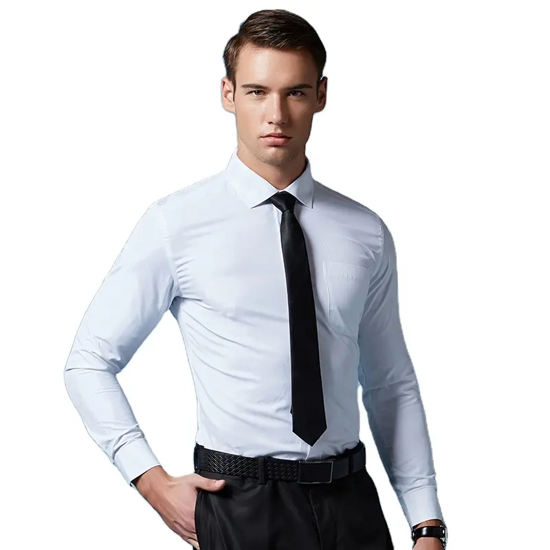 Cheap factory price OEM logo business solid male white shirt cotton long sleeve office regular fit uniform work shirts for men