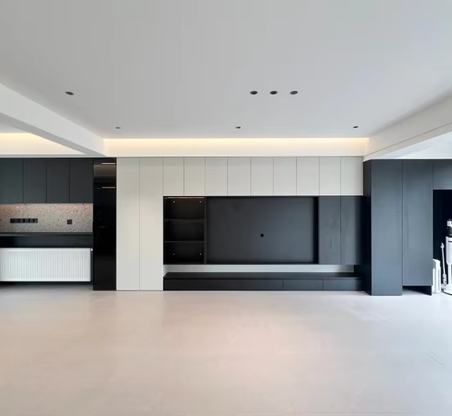 Floating TV Cabinet with LED Storage and Open Shelves in Modern Walnut Wood for Living Room