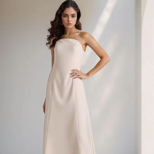 فستان طويل صديق للبيئة مستدام بدون حمالات من الكتان بجيب صلب عالي الخصر للنساء ملابس عمل على الإنترنت - Product Image 1