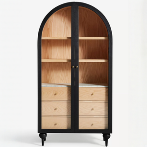<span class=keywords><strong>Buffet</strong></span> de salon moderne cintrée en bois massif avec portes vitrées, 6 tiroirs, bicolore, de luxe, style mi-siècle - Product Image 6