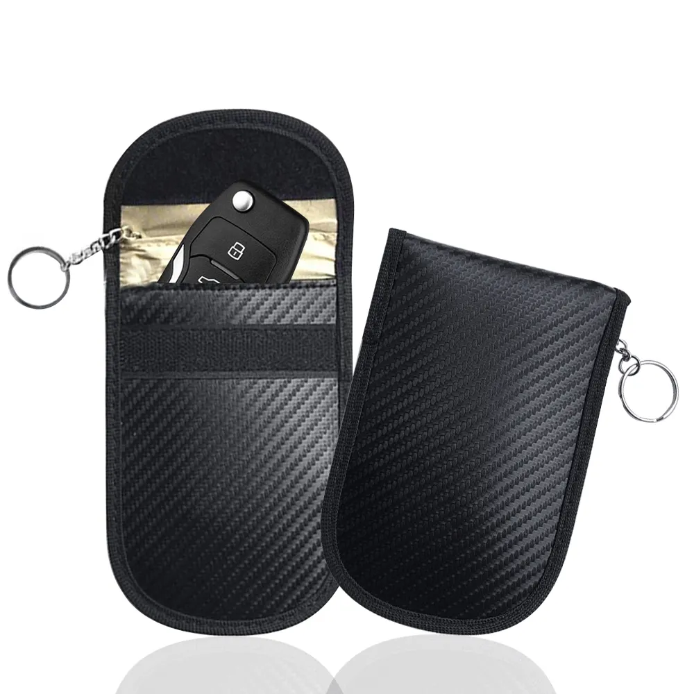 Carbon Fiber Anti-Theft Car RFID Signal Block Pouch Faraday Bag For Key Fob Faraday Cage Pouch For Car Key