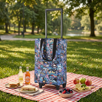 Chariot de courses pliable en microfibre, sac de courses réutilisable géométrique avec poignées télescopiques et roues pour la maison et les voyages