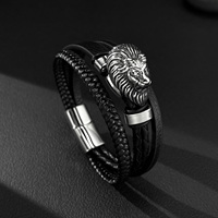 Bijoux en cuir tressé à breloques pour hommes, bijoux faits main à la mode, bijoux tête de lion punk pour hommes, bracelets tendance en cuir multicouches