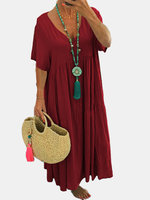 Robes décontractées classiques pour femmes Wingtu, couleur unie, taille plus, col en V, manches courtes, robe élégante d'été