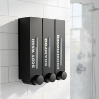 Dispensador Triple de Jabón para Montar en la Pared, para Gel de Ducha, Champú y Acondicionador, Manual, Organizador de Baño, Plástico Negro, Estilo Minimalista