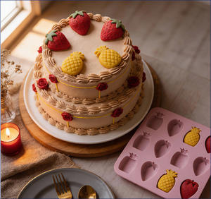 <span class=keywords><strong>Moule</strong></span> en silicone de qualité alimentaire à 12 cavités, design fruits fraise et ananas, pour chocolat, glaçons, bonbons et gâteaux, idéal pour la pâtisserie DIY - Product Image 2