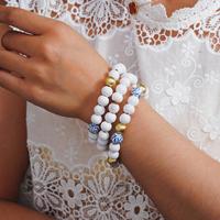 Grosir set gelang manik-manik tali elastis warna-warni musim panas perhiasan wanita gelang manik-manik kayu