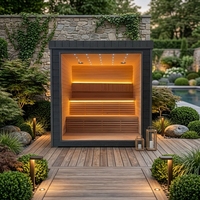 Cabine de sauna carrée en bois pour l'extérieur avec poêle à bois, sauna sec pour jardin