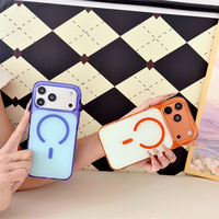 Coque de téléphone magnétique à bouton tactile anti-jaunissement style Ins Color Blocking pour iPhone 15 16 Plus 12 13 14 17 18 Pro Max