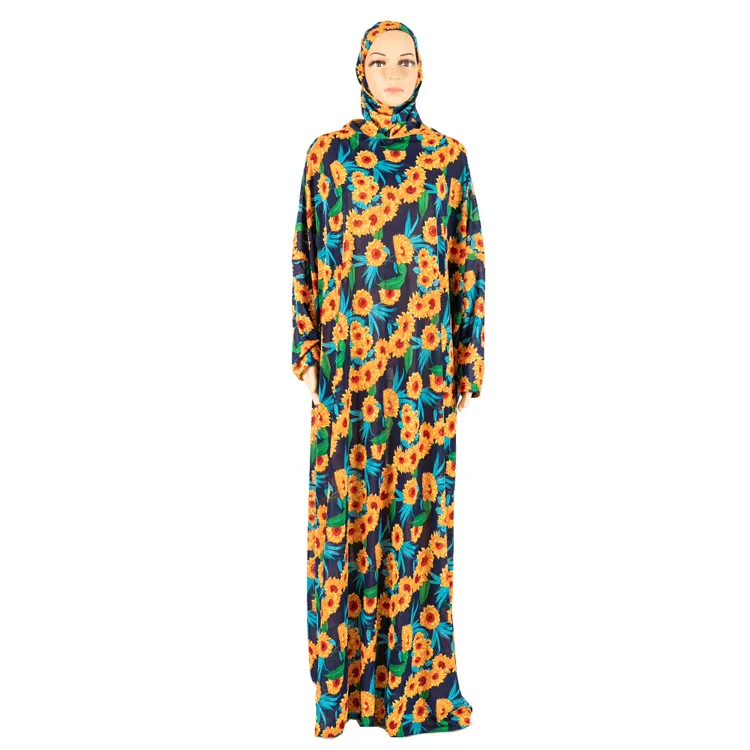 Hot Selling Muslim Frauen Kapuze langen Rock Robe Gebets kleidung Full Digital Printing Mode Kleid Abaya